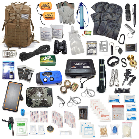 Sirius 50L Pre-Packed Tactical Survival Backpack Kit for 2 – Tan