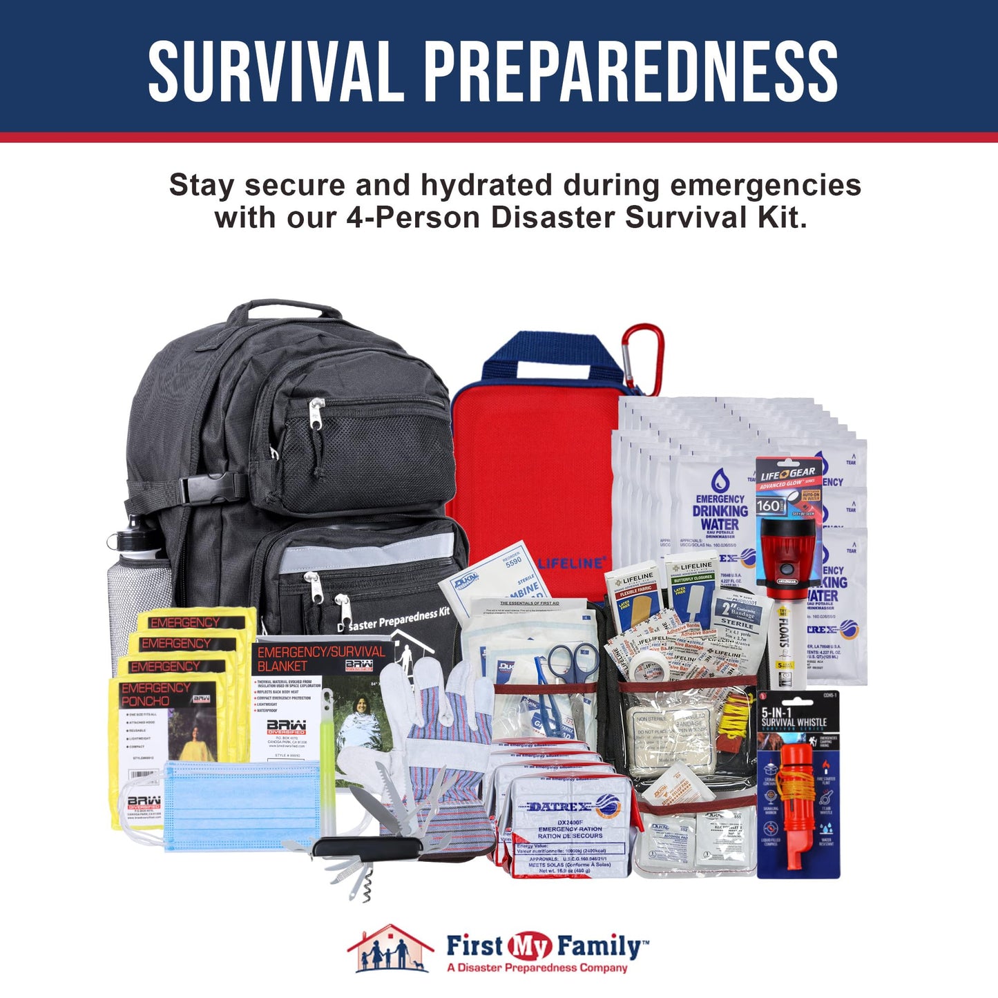 First My Family 4-Person Premium 72-Hour Disaster Preparedness Kit