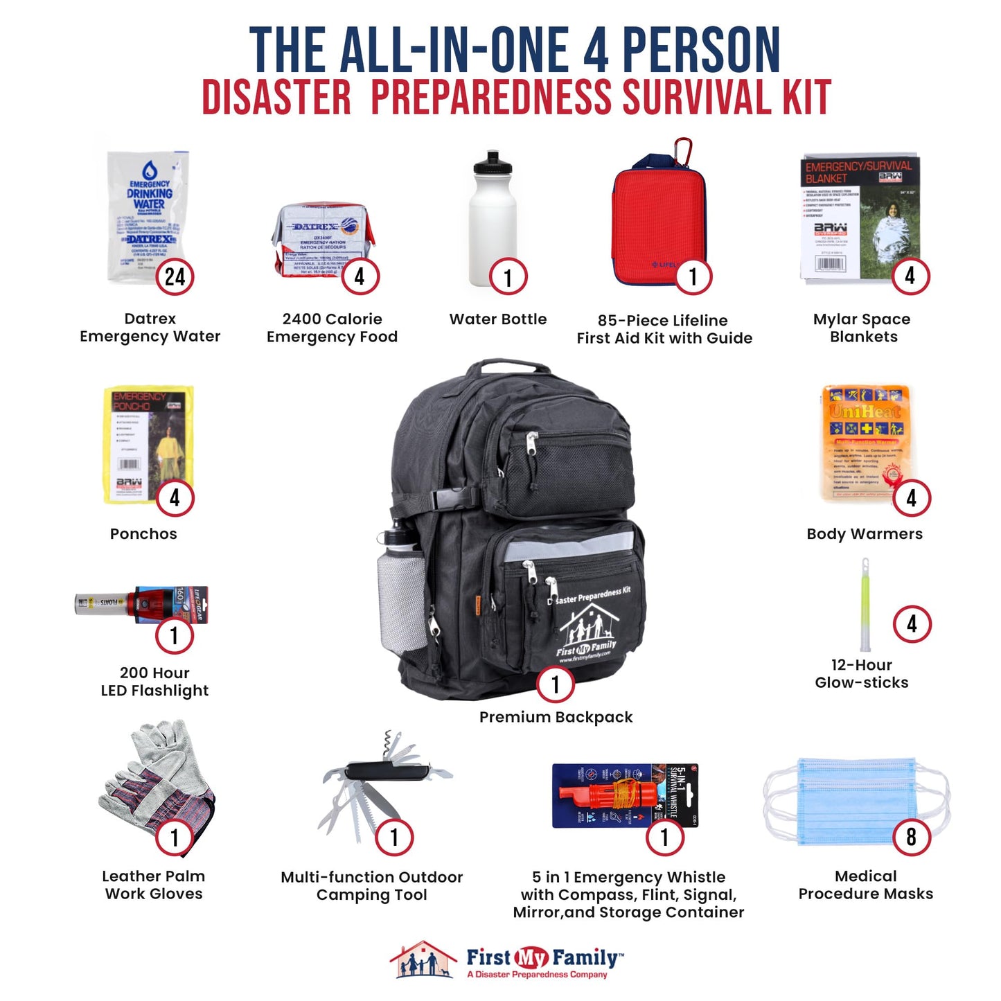 First My Family 4-Person Premium 72-Hour Disaster Preparedness Kit
