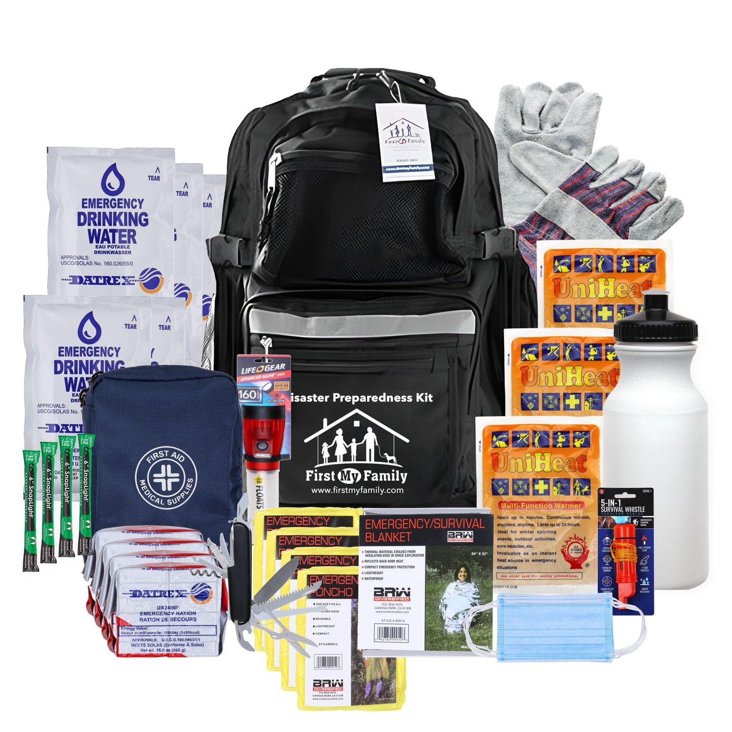 First My Family 4-Person Emergency Survival Backpack for Natural Disasters