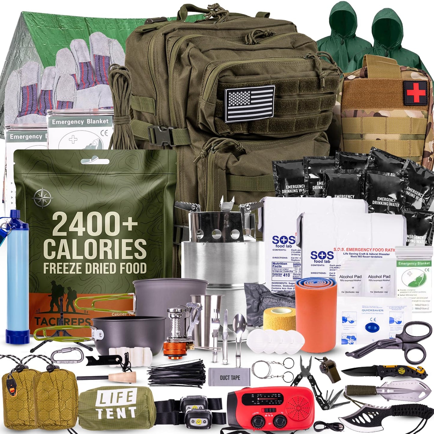 TacPreps 45L Complete 72-Hour Survival Bug Out Backpack Kit