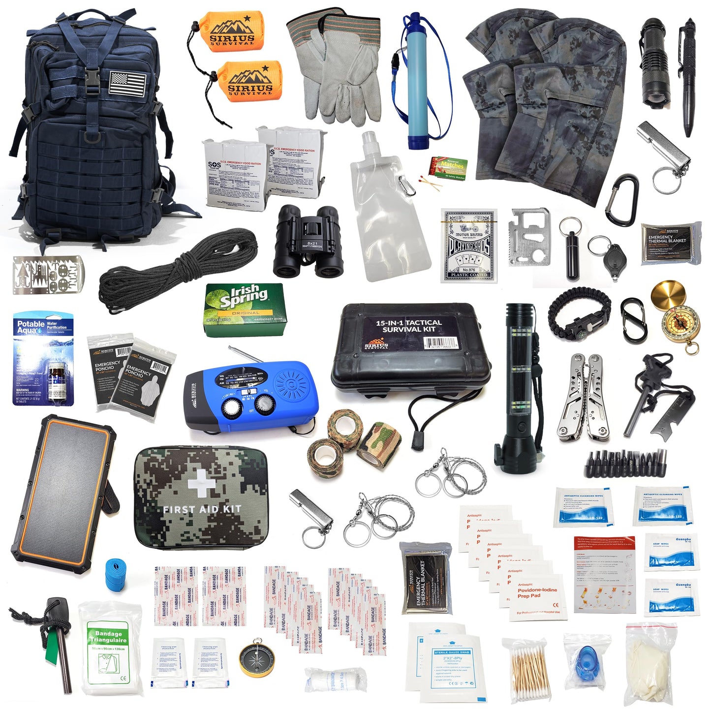 Sirius 72-Hour Tactical Emergency Backpack Kit for 2 – Navy Blue