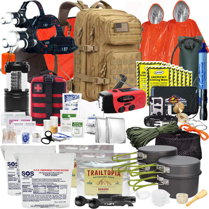 Denver Premium 72-Hour Survival Backpack Kit for 2 – Khaki Tactical Edition