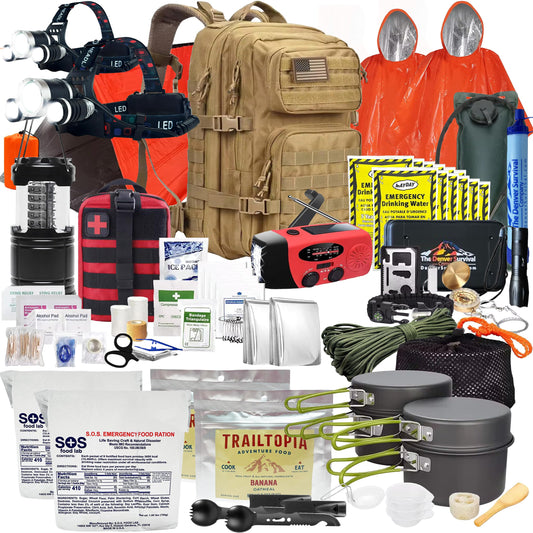 Denver Premium 72-Hour Survival Backpack Kit for 2 – Khaki Tactical Edition