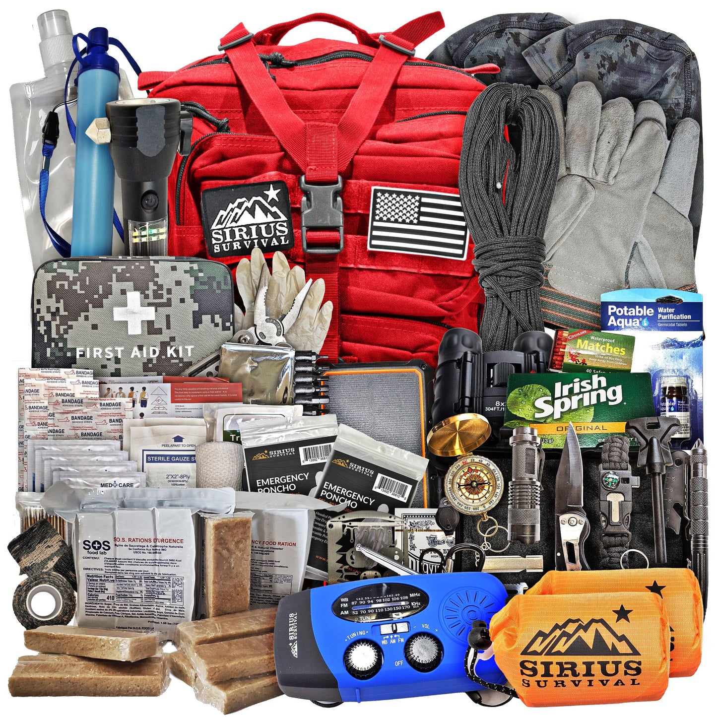 Sirius Pre-Packed 50L Bug Out Survival Backpack – Red Edition