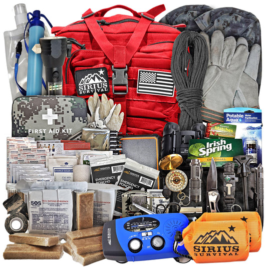 Sirius Pre-Packed 50L Bug Out Survival Backpack – Red Edition