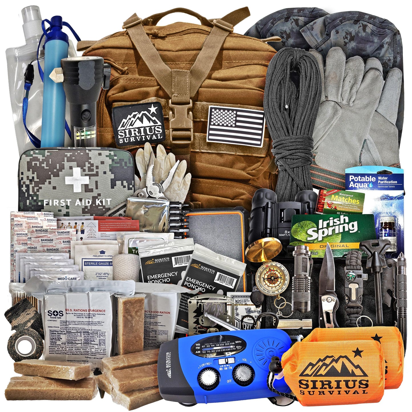 Sirius 50L Pre-Packed Tactical Survival Backpack Kit for 2 – Tan