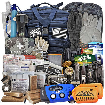 Sirius 72-Hour Tactical Emergency Backpack Kit for 2 – Navy Blue